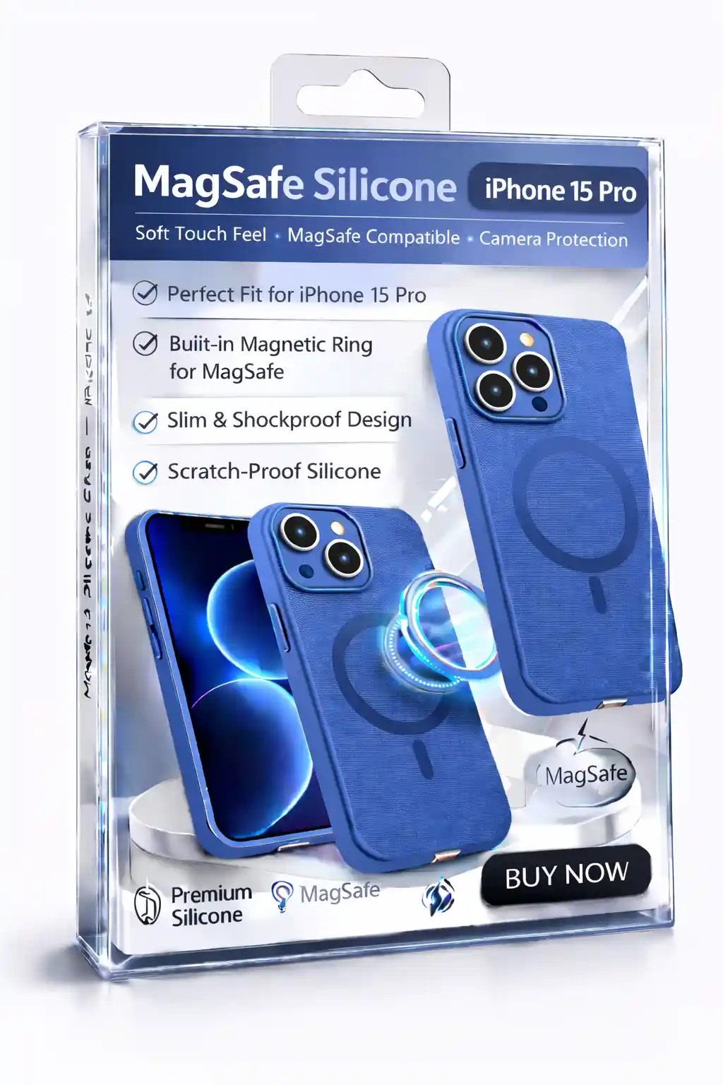  MagSafe Silicone Case  For iPhone 15 Pro Blue